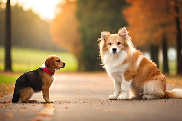 Dois cachorros em uma estrada com a palavra beagle à esquerda