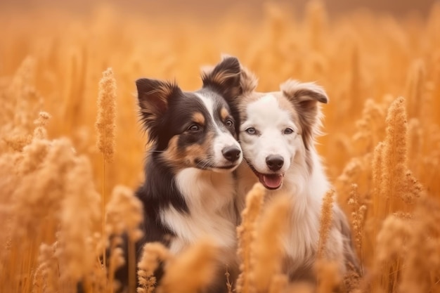 Dois cães em um campo de trigo