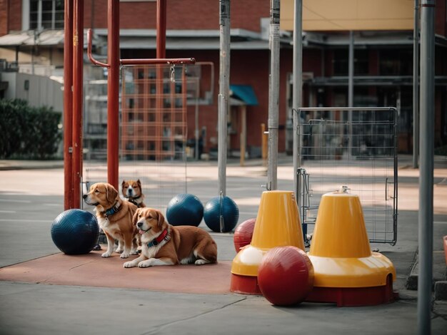 Dois cães no campo de treino.