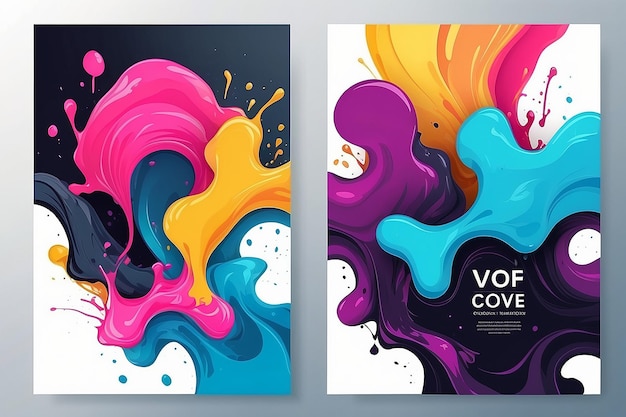 Dois cartazes abstratos coloridos Tinta líquida Tendências de estilo moderno Fundo para cartaz de cartaz