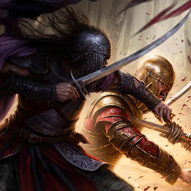dois cavaleiros com uma espada e uma espada