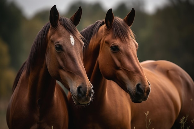 14027 - DIVERSOS - ANIMAIS - Dois Cavalos de frente - CAVALO - 41x29 cm.