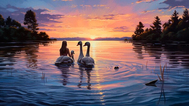 Dois cisnes num lago