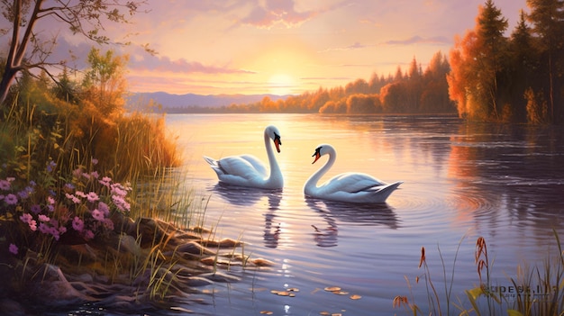 Dois cisnes num lago