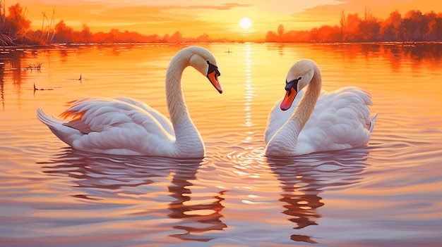 Dois cisnes num lago