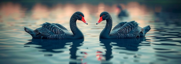 Dois cisnes pretos no lago Foco seletivo