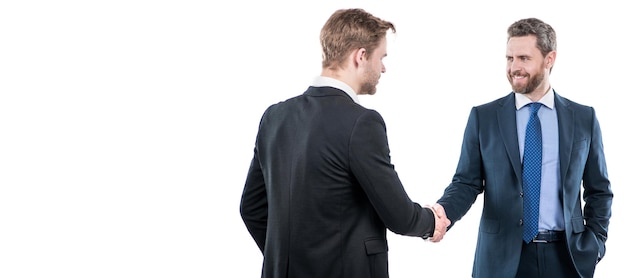 Dois colegas de negócios apertando as mãos após colaboração de negócios bem-sucedidos Rosto de homem