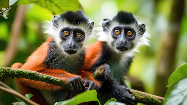 Dois colobus vermelhos Procolobus badius kirkii sentados