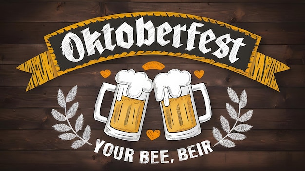 Dois copos de cerveja escritos Oktoberfest no fundo