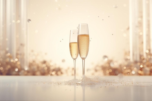 Dois copos de champanhe com as palavras " champanhe " na parte inferior.