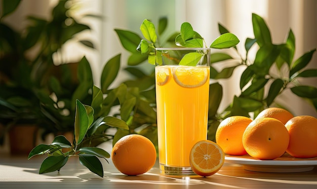 Dois copos de suco de laranja em uma mesa