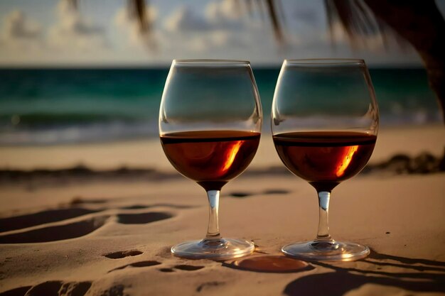 Foto dois copos de vinho na praia