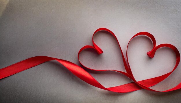 Dois corações vermelhos de fita cartão de saudação de Dia dos Namorados
