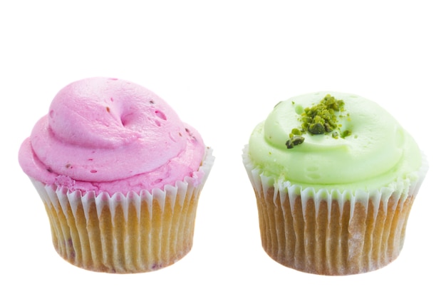 Dois cupcakes caseiros - morango rosa e pistache verde