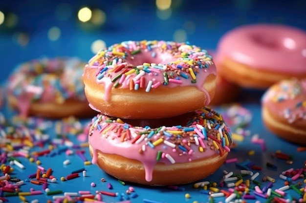 Dois donuts rosa com granulado em cima deles IA generativa