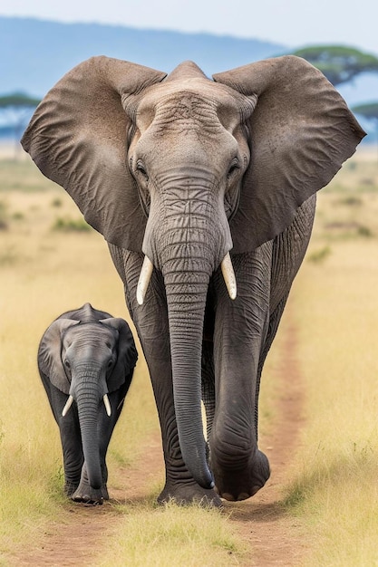 dois elefantes em planícies gramíneas em Masai Mara