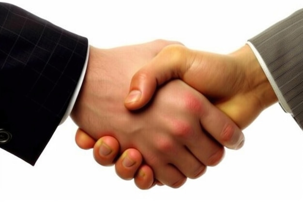 Foto dois empresários caucasianos apertando as mãos para fechar um negócio ou negócio isolado no fundo branco