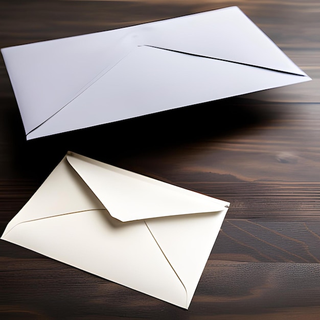Dois envelopes brancos sobre uma mesa de madeira com um que diz "estou".