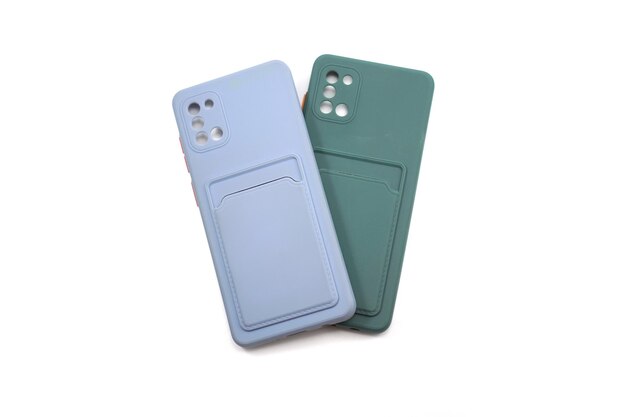 Dois estojos azul claro e verde escuro para capas de telefone para smartphones