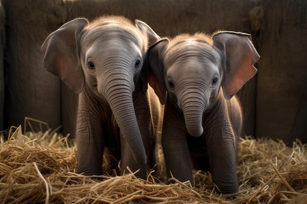 Dois filhotes de elefante bonitos e generativos