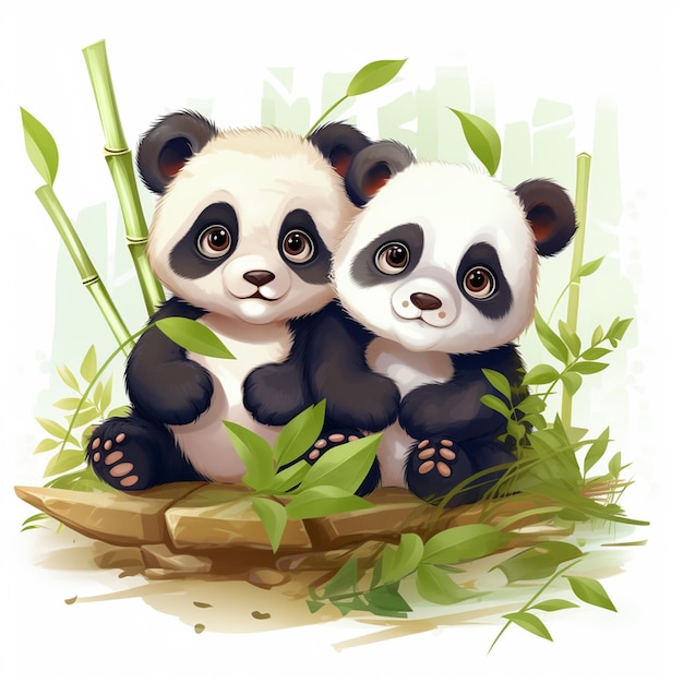 dois filhotes de panda entre bambu