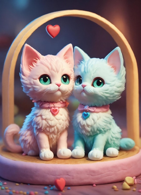 Foto dois gatinhos de marshmallow apaixonados ilustração de cores pastel