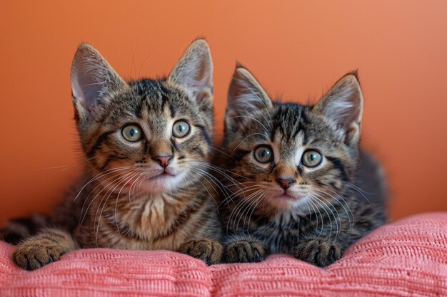 Dois gatinhos sentados em um cobertor rosa