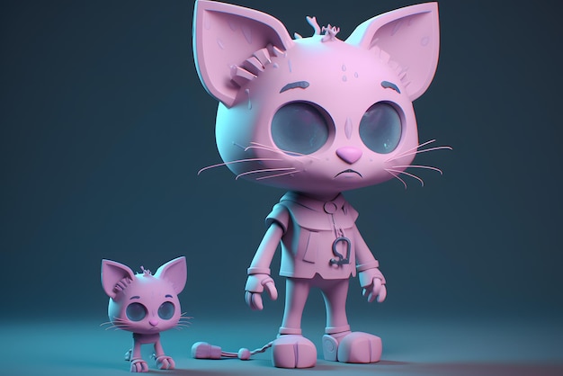 Dois gatos 3D estilizados juntos em uma renderização ZBrush colorida de alta resolução