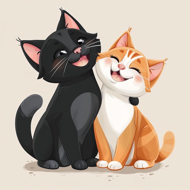 Foto dois gatos bonitos ilustração vetorial de um gato preto e branco