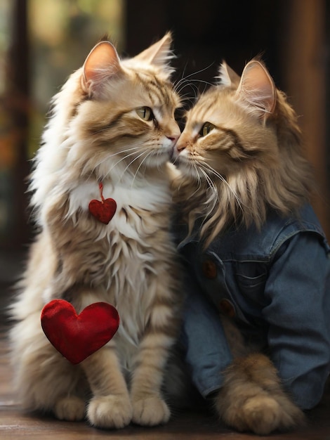 Dois gatos estão vestindo casacos que dizem "amor"