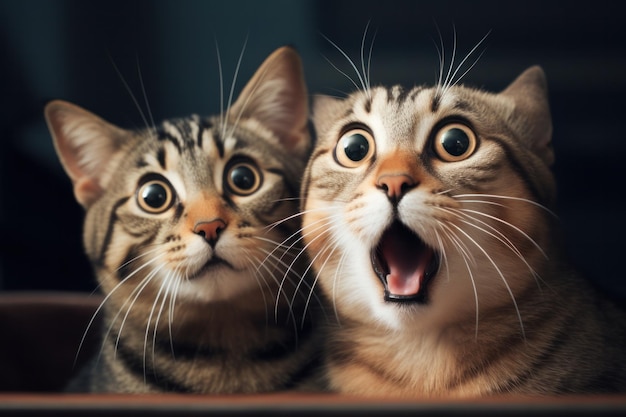 Foto dois gatos que têm a boca aberta no estilo de expressões faciais animadas