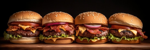 Dois hambúrgueres com bacon, um com pão e outro com queijo.