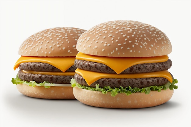 Dois hambúrgueres estão em um fundo branco com a palavra queijo neles