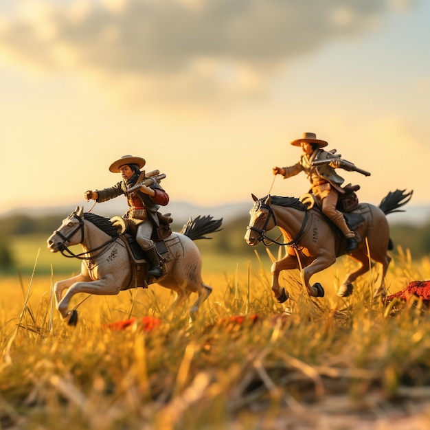 dois homens a cavalo com um chapéu de cowboy e um chapéu de cowboy na cabeça.