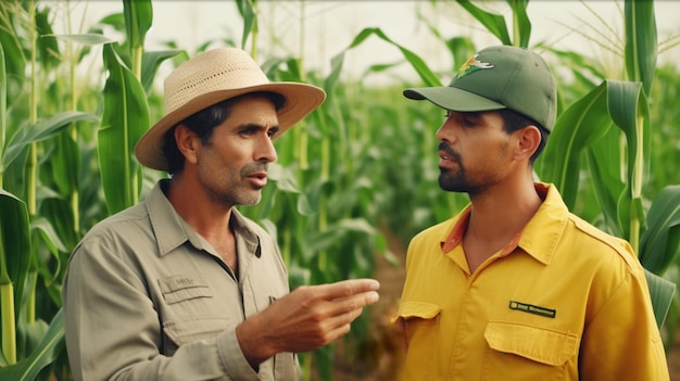 dois homens conversando nas plantações