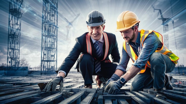 Dois homens estão a trabalhar num local de construção.