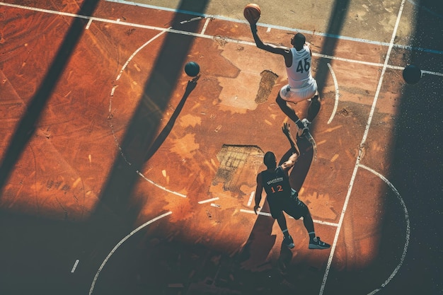 Foto dois homens jogando basquete em uma quadra