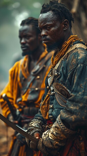 Foto dois homens negros no século xvii lutando com facas