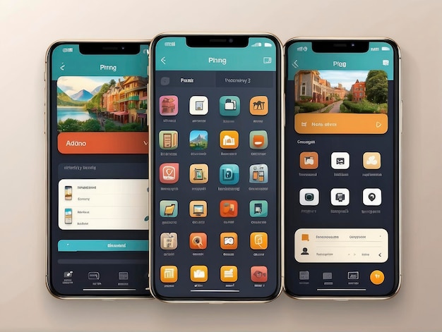 Dois iphones com diferentes ícones de aplicativo exibidos sobre eles, um dos quais é uma câmera