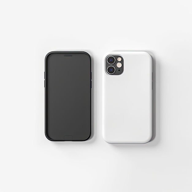 Dois iphones estão lado a lado, sendo um branco e o outro branco.