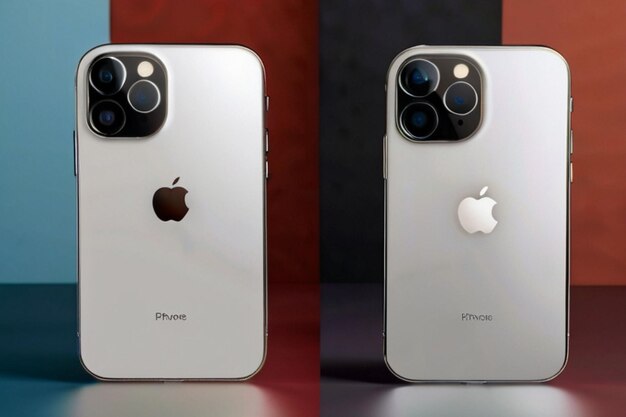 Dois iphones lado a lado, um dos quais é prateado e tem uma câmera preta