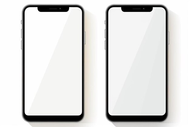 dois iPhones pretos com uma tela branca em um fundo branco