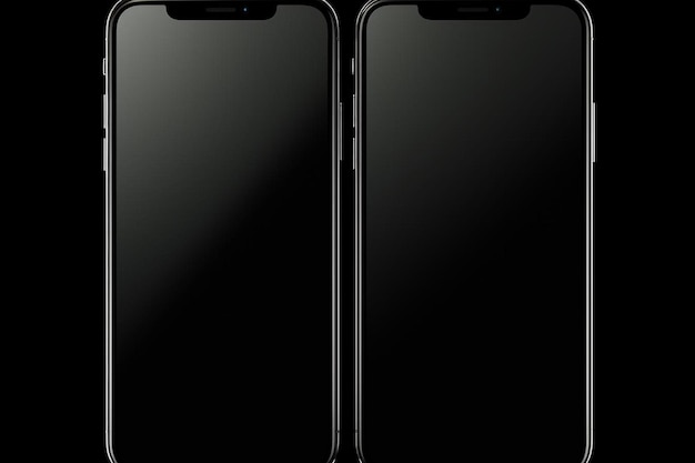 Foto dois iphones pretos lado a lado em um fundo preto
