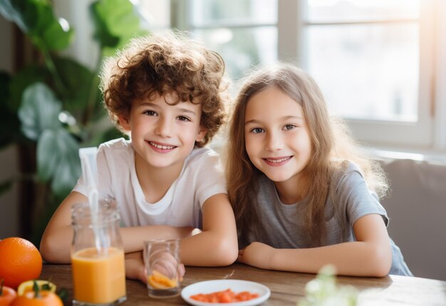 Foto dois jovens na mesa de almoço