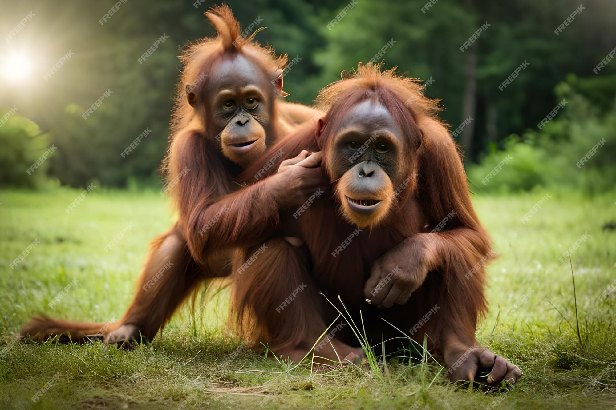 Dois macacos engraçados jogando um contra o outro