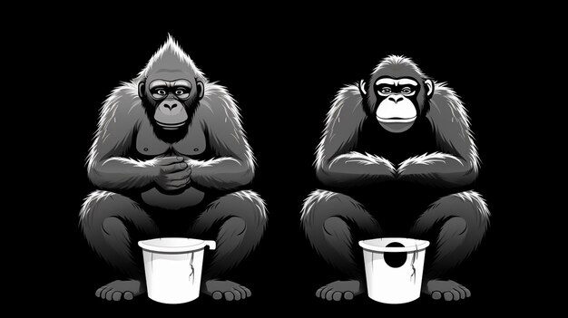 dois macacos numa tigela preta e branca