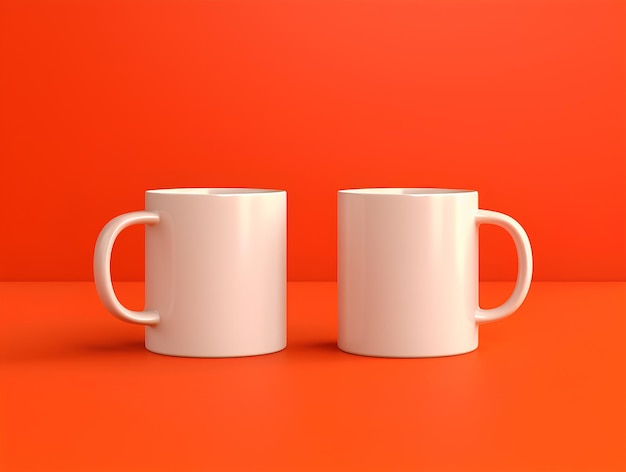 dois modelos de copos modernos de cor vermelha vibrante em fundo laranja limpo