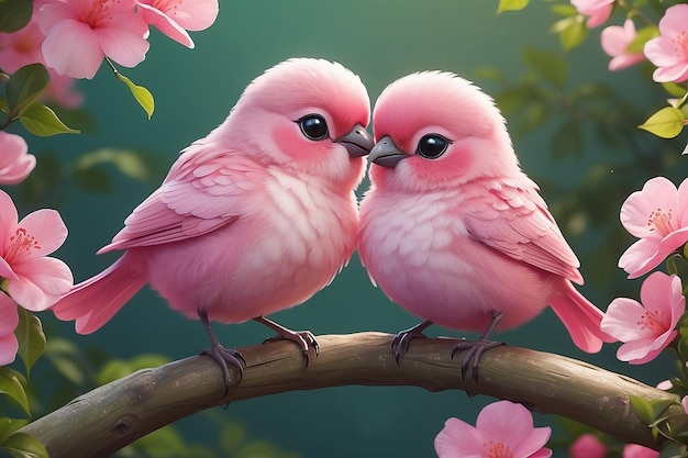 Dois pássaros cor-de-rosa muito bonitos apaixonados