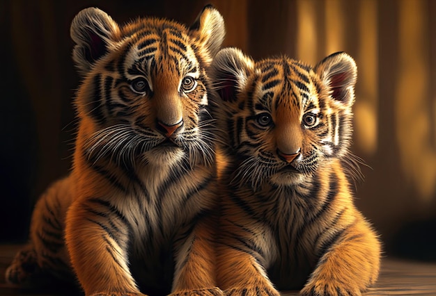 Dois pequenos filhotes de tigre Arte generativa Conceito de vida selvagem