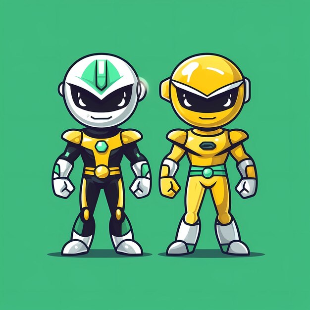 Foto dois personagens de desenhos animados de um guerreiro ninja amarelo e verde